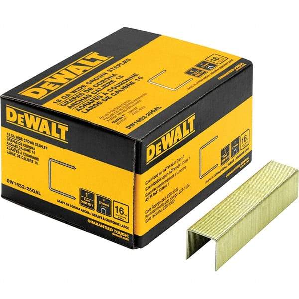 DeWALT - 1" Long x 1/16" Wide, 16 Gauge Crowned Construction Staple - Steel, Galvanized Finish - First Tool & Supply