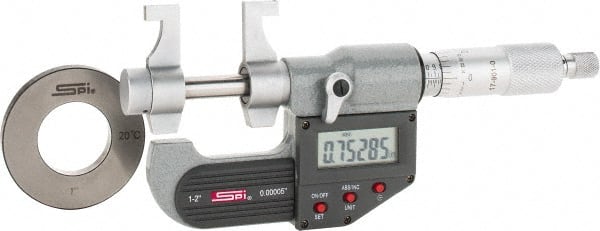 SPI - 1 to 2" Range, 0.00005" Resolution, Ratchet Stop Thimble, Electronic Inside & Tubular Micrometer - First Tool & Supply