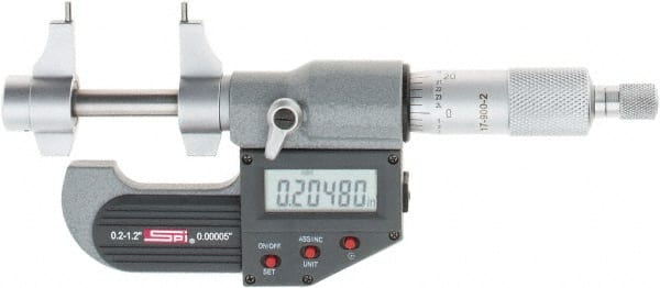 SPI - 0.2 to 1.2" Range, 0.00005" Resolution, Ratchet Stop Thimble, Electronic Inside & Tubular Micrometer - First Tool & Supply