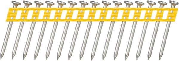 DeWALT - 13 Gauge 0.102" Shank Diam 1-1/2" Long Concrete Nails for Power Nailers - Steel, Zinc Finish, Smooth Shank, Angled Stick Plastic Collation, Round Head - First Tool & Supply