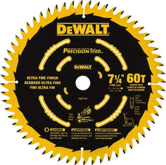 DeWALT - 7-1/4" Diam, 5/8" Arbor Hole Diam, 60 Tooth Wet & Dry Cut Saw Blade - Tungsten Carbide-Tipped, Smooth Action, Standard Round Arbor - First Tool & Supply