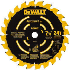 DeWALT - 7-1/4" Diam, 5/8" Arbor Hole Diam, 24 Tooth Wet & Dry Cut Saw Blade - Tungsten Carbide-Tipped, Smooth Action, Standard Round Arbor - First Tool & Supply