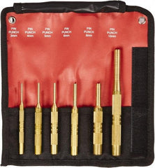 Mayhew - 6 Piece, 3 to 10mm, Pin Punch Set - Round Shank, Brass, Comes in Kit Bag - First Tool & Supply