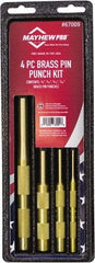 Mayhew - 4 Piece, 1/8 to 7/16", Pin Punch Set - Round Shank, Brass, Comes in Kit Bag - First Tool & Supply