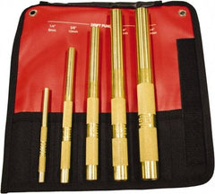 Mayhew - 5 Piece, 1/4 to 3/4", Drift Punch Set - Round Shank, Brass, Comes in Kit Bag - First Tool & Supply