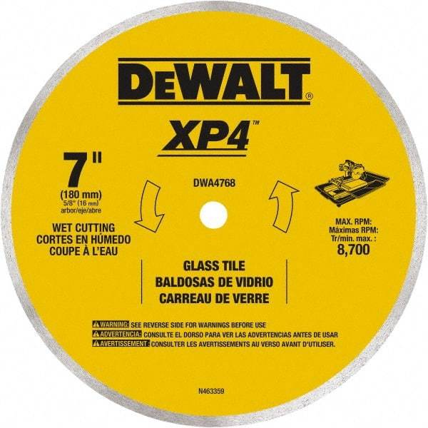 DeWALT - 7" Diam, 15.88mm Arbor Hole Diam, Continuous Edge Tooth Wet & Dry Cut Saw Blade - Steel, Smooth Action, Standard Round Arbor - First Tool & Supply