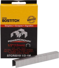 Stanley Bostitch - 1/2" Long x 7/16" Wide, 24 Gauge Crowned Construction Staple - Steel, Chisel Point - First Tool & Supply