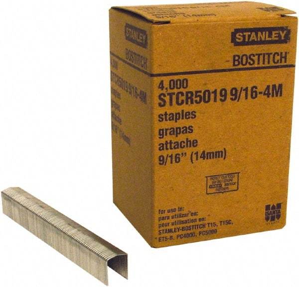 Stanley Bostitch - 9/16" Long x 7/16" Wide, 18 Gauge Crowned Construction Staple - Steel, Chisel Point - First Tool & Supply