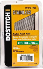 Stanley Bostitch - 15 Gauge 0.07" Shank Diam 2-1/2" Long Finishing Nails for Power Nailers - Stainless Steel, Smooth Shank, Angled Stick Adhesive Collation, Round Head, Chisel Point - First Tool & Supply