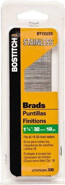 Stanley Bostitch - 18 Gauge 0.05" Shank Diam 1-1/4" Long Brad Nails for Power Nailers - Steel, Bright Finish, Ring Shank, Straight Stick Adhesive Collation, Brad Head, Chisel Point - First Tool & Supply