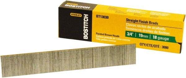 Stanley Bostitch - 18 Gauge 0.05" Shank Diam 3/4" Long Brad Nails for Power Nailers - Steel, Bright Finish, Ring Shank, Straight Stick Adhesive Collation, Brad Head, Chisel Point - First Tool & Supply