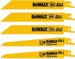 DeWALT - 5 Pieces, 6" Long x 0.04" Thickness, Bi-Metal Reciprocating Saw Blade Set - Straight Profile, 6 to 18 Teeth, Toothed Edge - First Tool & Supply