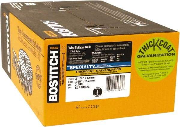 Stanley Bostitch - 13 Gauge 2-3/16" Long Siding Nails for Power Nailers - Steel, Galvanized Finish, Ring Shank, Coil Wire Collation, Round Head, Blunt Diamond Point - First Tool & Supply