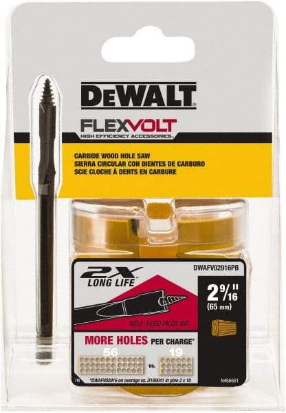 DeWALT - 2-9/16" Diam, 2" Cutting Depth, Hole Saw - Carbide-Tipped Saw, Toothed Edge - First Tool & Supply