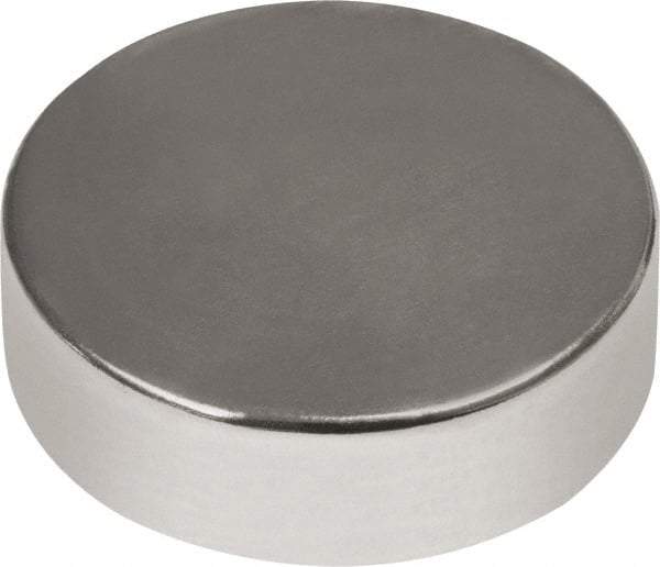 Mag-Mate - 1/2" Diam x 1/8" High Neodymium Rare Earth Magnet - 6.08 Lb Max Capacity, 180°F Max, Nickel Plated - First Tool & Supply