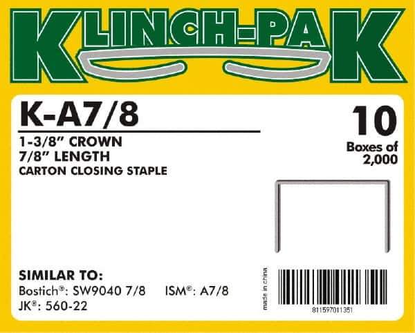 Klinch-Pak - 7/8" Long x 1-3/8" Wide, 0 Gauge Wide Crown Construction Staple - Steel, Copper Finish, Chisel Point - First Tool & Supply