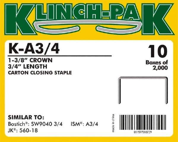 Klinch-Pak - 3/4" Long x 1-3/8" Wide, 0 Gauge Wide Crown Construction Staple - Steel, Copper Finish, Chisel Point - First Tool & Supply