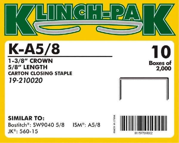 Klinch-Pak - 5/8" Long x 1-3/8" Wide, 0 Gauge Wide Crown Construction Staple - Steel, Copper Finish, Chisel Point - First Tool & Supply