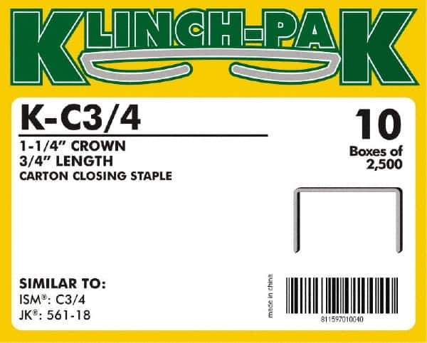 Klinch-Pak - 3/4" Long x 1-1/4" Wide, 0 Gauge Wide Crown Construction Staple - Steel, Copper Finish, Chisel Point - First Tool & Supply