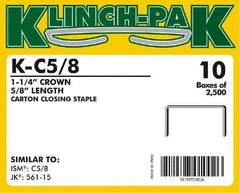 Klinch-Pak - 5/8" Long x 1-1/4" Wide, 0 Gauge Wide Crown Construction Staple - Steel, Copper Finish, Chisel Point - First Tool & Supply