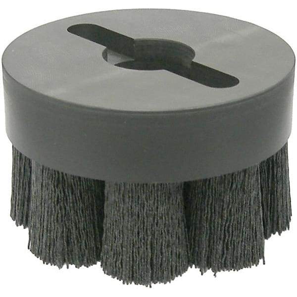 Weiler - 4" 120 Grit Ceramic Crimped Disc Brush - Fine Grade, Drive Arbor Connector, 1-1/2" Trim Length, 1-1/4" Arbor Hole - First Tool & Supply