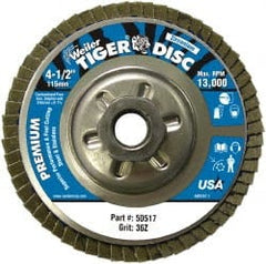 Weiler - 4-1/2" 36 Grit 5/8-11 Center Hole Type 29 Zirconia Alumina Flap Disc - First Tool & Supply