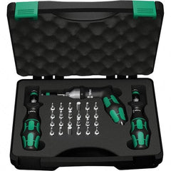 Wera - 28 Piece, 2-1/2 to 55 In/Lb, Ergo Cushion Grip Driver Adjustable Torque Limiting Screwdriver Kit - 1/4" Drive - First Tool & Supply