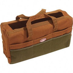 Bucket Boss - 30 Pocket Brown & Green Canvas Tool Bag - 17" Wide x 6" Deep x 10" High - First Tool & Supply