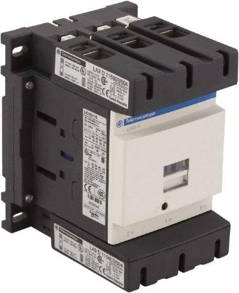 Schneider Electric - 3 Pole, 24 Coil VAC at 50/60 Hz, 115 Amp at 440 VAC, Nonreversible IEC Contactor - Bureau Veritas, CCC, CSA, CSA C22.2 No. 14, DNV, EN/IEC 60947-4-1, EN/IEC 60947-5-1, GL, GOST, LROS, RINA, RoHS Compliant, UL 508, UL Listed - First Tool & Supply