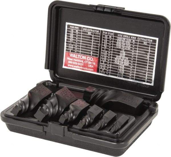 Walton - 7 Piece Spiral Flute Screw Extractor Set - #1 to #10 Size Range - First Tool & Supply