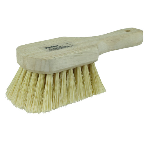 8″ Utility Scrub Brush, White Tampico Fill, Short Handle, Wood Block - First Tool & Supply