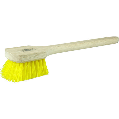 20″ Utility Scrub Brush, Yellow Polypropylene, Long Handle, Wood Block - First Tool & Supply