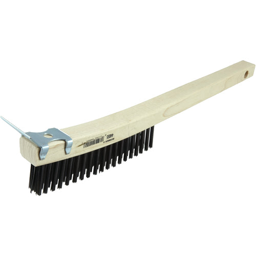 Hand Wire Scratch Brush w/Scraper, .012 Steel Fill, Curved Handle, 3 × 19 Rows - First Tool & Supply