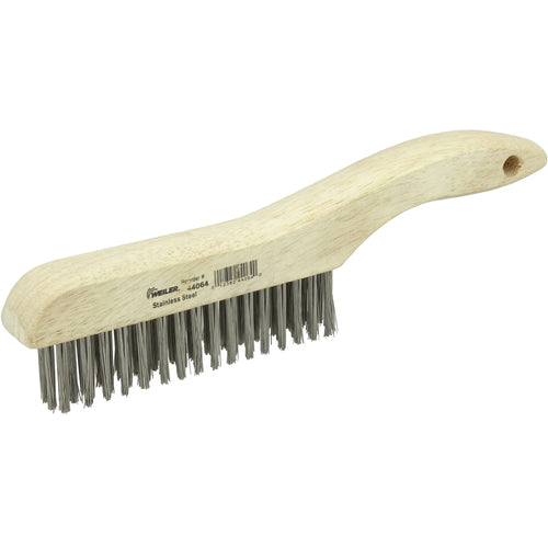 Hand Wire Scratch Brush, .012 Stainless Steel Fill, Shoe Handle, 4 × 16 Rows - First Tool & Supply