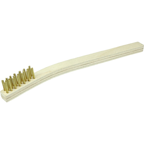 Small Hand Wire Scratch Brush, Brass Fill, Wood Block, 3 × 7 Rows - First Tool & Supply