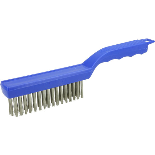 Hand Wire Scratch Brush, .012 Stainless Steel Fill, 4 × 16 Rows, Plastic Block - First Tool & Supply