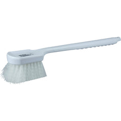 20″ Utility Scrub Brush, White Nylon Fill, Long Handle, Plastic Block - First Tool & Supply