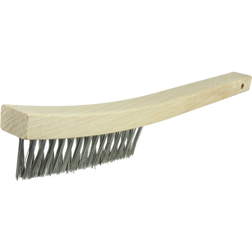 V-Groove Hand Wire Scratch Brush, .012 Stainless Steel Fill, Curved Handle, 3 × 19 Rows - First Tool & Supply