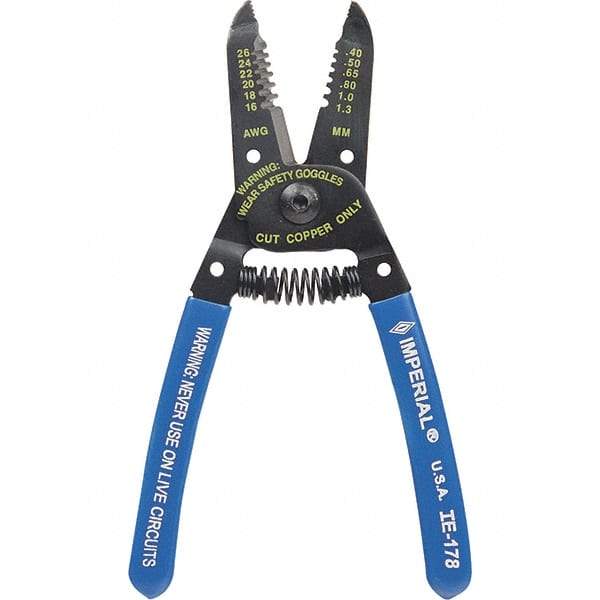 Imperial - 16 to 26 AWG Capacity Wire Stripper/Cutter - 6" OAL, Hardened Steel with Cushion Grip Handle - First Tool & Supply