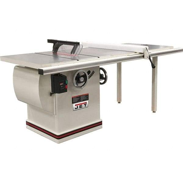 Jet - 12" Blade Diam, 1" Arbor Diam, 1 Phase Table Saw - 5 hp, 86" Wide x 32" Deep x 42" High, 230 Volt, 4" Cutting Depth - First Tool & Supply