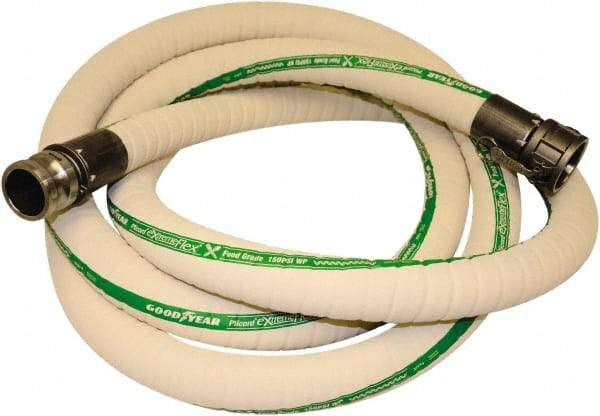 Alliance Hose & Rubber - 2" Inside x 2.4" Outside Diam, 212°F, Male x Female Camlock Food & Beverage Hose - 2" Bend Radius, White, 10' Long, 150 Max psi, 29 Vacuum Rating - First Tool & Supply