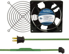 Made in USA - 115 Volts, AC, 80 CFM, Square Tube Axial Fan Kit - 0.18 Amp Rating, 120mm High x 120mm Wide x 38.5mm Deep, Includes Fan, Fan Guard, Thermostatically Controlled Fan Cord - First Tool & Supply