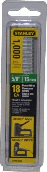 Stanley - 18 Gauge 0.04" Shank Diam 5/8" Long Brad Nails for Power Nailers - Steel, Galvanized Finish, Straight Stick Collation, Brad Head, Chisel Point - First Tool & Supply