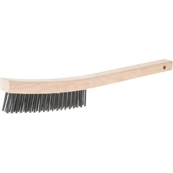 Weiler - 3 Rows x 19 Columns Steel Scratch Brush - 14" Brush Length, 14" OAL, 1-3/16 Trim Length, Wood Handle - First Tool & Supply
