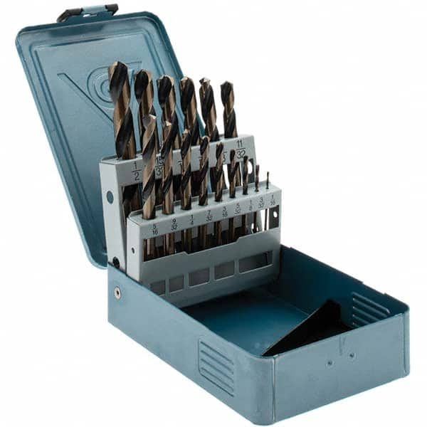 Import - 1/16 to 1/2", 135° Point, Oxide/Gold Finish, High Speed Steel Jobber Length Drill Bit Set - First Tool & Supply