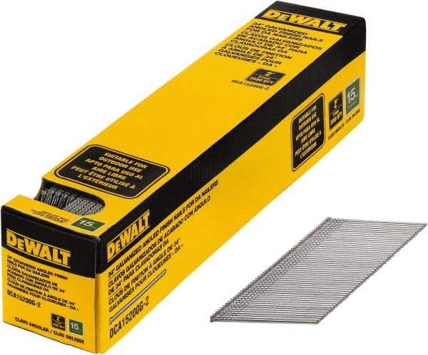 DeWALT - 15 Gauge 2" Long Finishing Nails for Power Nailers - Steel, Galvanized Finish, Smooth Shank, Angled Stick Collation, Round Head, Chisel Point - First Tool & Supply