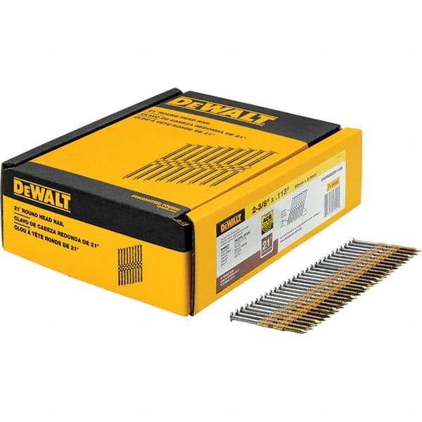 DeWALT - 12 Gauge 2.38" Long Framing Nails for Power Nailers - Steel, Galvanized Finish, Ring Shank, Angled Stick Collation, Round Head - First Tool & Supply