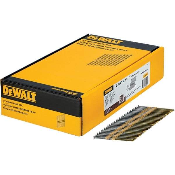 DeWALT - 9 Gauge 3-1/4" Long Framing Nails for Power Nailers - Steel, Bright Finish, Smooth Shank, Angled Stick Collation, Round Head - First Tool & Supply