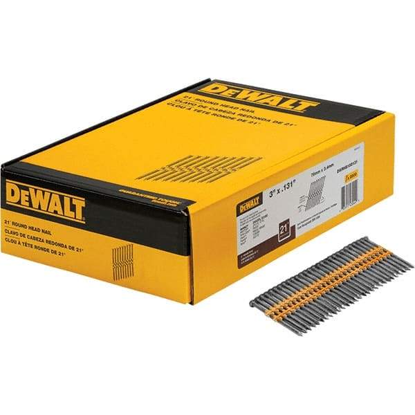 DeWALT - 9 Gauge 3" Long Framing Nails for Power Nailers - Steel, Bright Finish, Smooth Shank, Angled Stick Collation, Round Head - First Tool & Supply