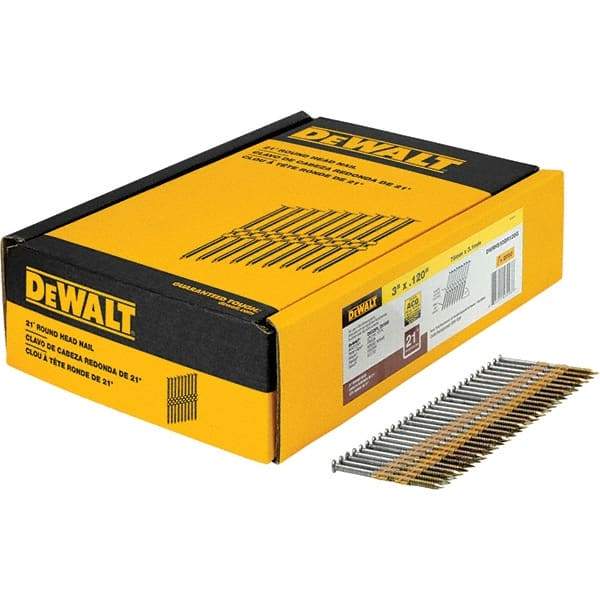 DeWALT - 11 Gauge 3" Long Framing Nails for Power Nailers - Steel, Galvanized Finish, Ring Shank, Angled Stick Collation, Round Head - First Tool & Supply